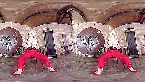 Sexy blonde girl with big tits gets her feet